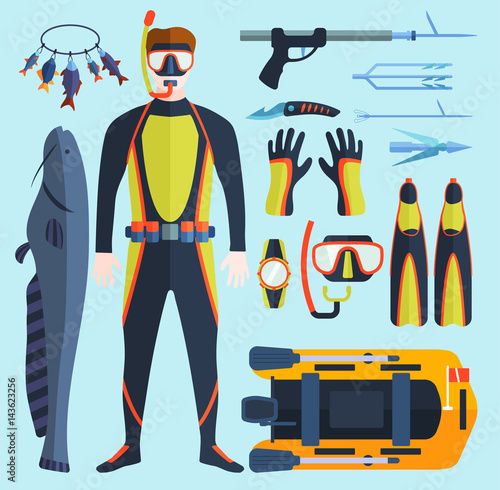 Spearfishing vector set.