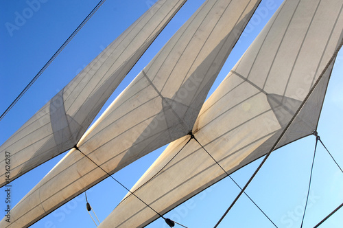 Obraz na plátně Three head sails from the tallship Star of India in San Diego