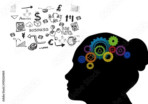 Wallpaper Mural shadow of a women with 3D cogs brain thinking on Business Torontodigital.ca