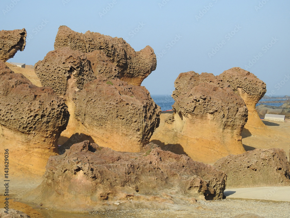 Taiwan Rocks Yehliu Geopark in Taiwan famed for its eroded rock formations with sea ...