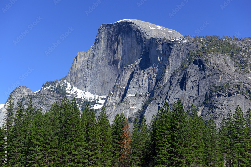 Iconic Half Dome popular with rock climbers, hikers, mountaineers and photographers, Yosemite National Park, USA Iconic Half Dome popular with rock climbers, hikers, mountaineers and photographers, Yosemite National Park, USA