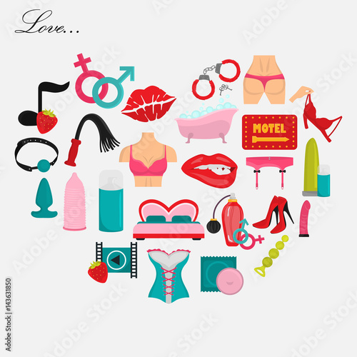 Love, sex and sex tous color flat icons set for web and mobile design