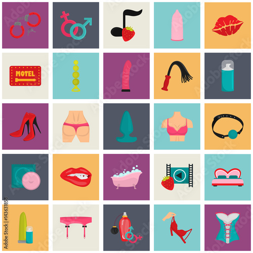 Love, sex and sex tous color flat icons set for web and mobile design