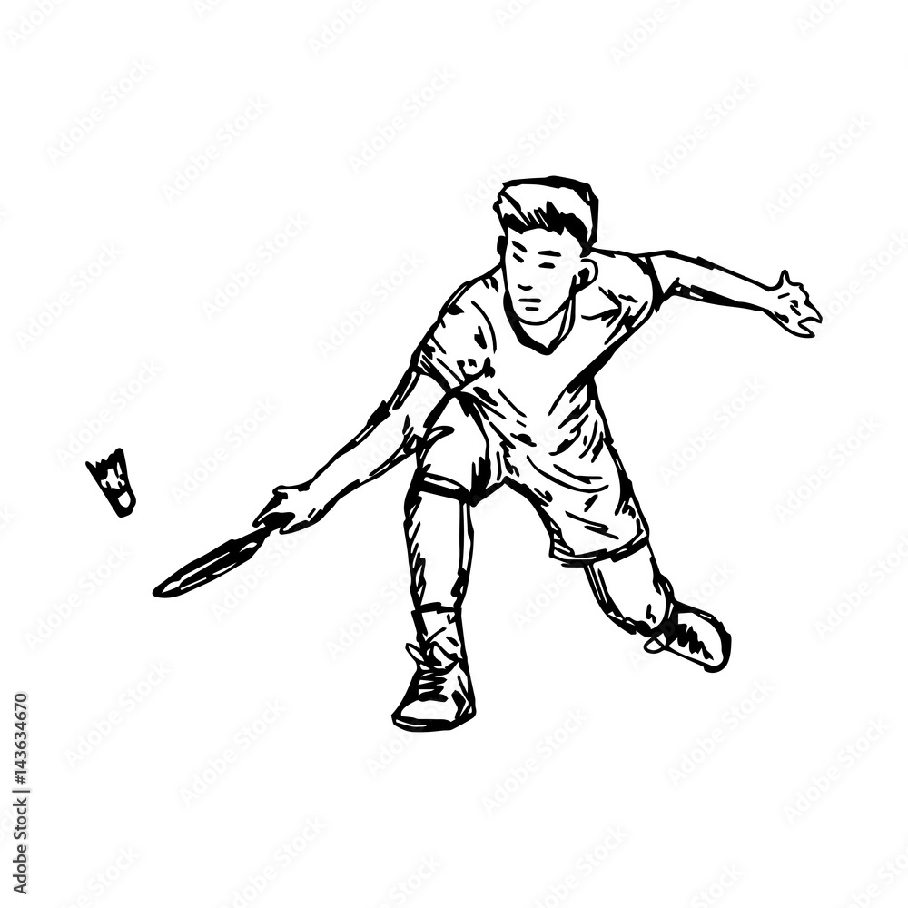 Fototapeta premium professional badminton with shuttlecock - vector illustration sketch hand drawn isolated on white background