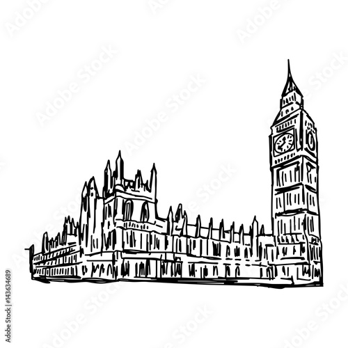 Big Ben and House of Parliament - vector illustration sketch hand drawn isolated on white background