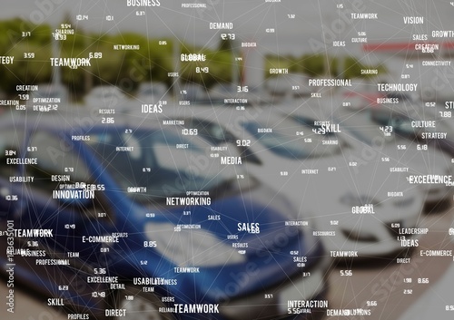 Cars in carpark with white network and grey overlay
