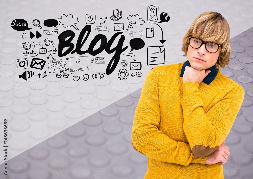 Fototapeta premium Man thinking with Blog text with drawings graphics