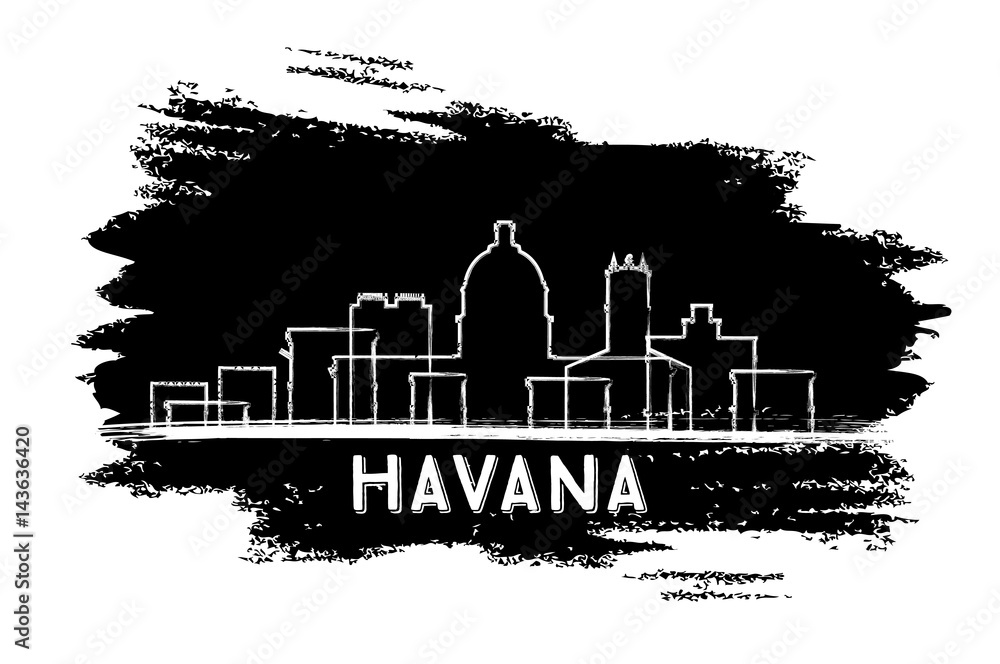 Havana Skyline Silhouette. Hand Drawn Sketch.