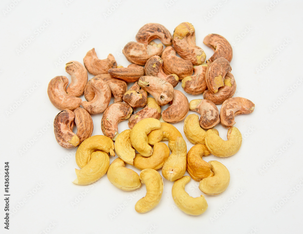 cashew nut with peel on white background cashew nut with peel on white background