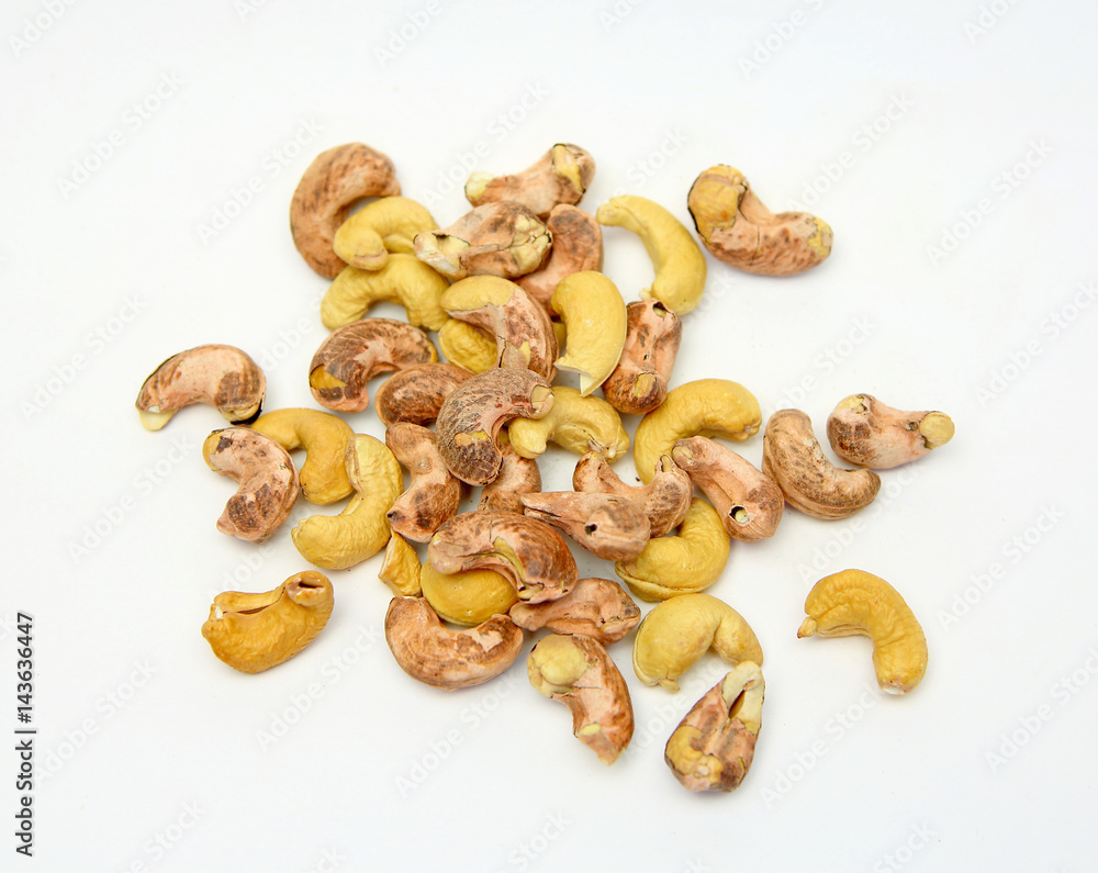 cashew nut with peel on white background cashew nut with peel on white background