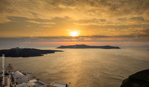 Santorini island  Greece - Sunset over Aegean sea