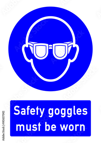 cshas502 CombiSignHealthAndSafety cshas - German / Gebotszeichen: Augenschutz benutzen - Sicherheitszeichen - english / safety - mandatory action sign: safety goggles must be worn - DIN A2 A3 - e5172