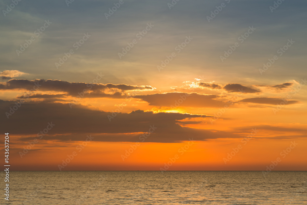 Sunset skyline over seacoast, natural landscape background
