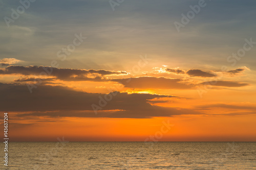 Sunset skyline over seacoast, natural landscape background