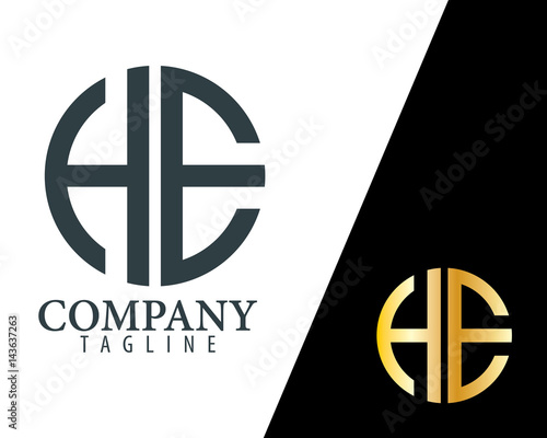 Initial Letter HE With Linked Circle Logo