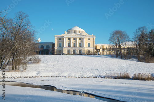 Winter landscape with the Pavlovsk palace. The surroundings of St. Petersburg