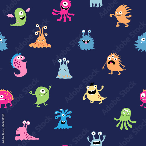 Seamless abstract background with cute cartoon monsters © bulycheva_art