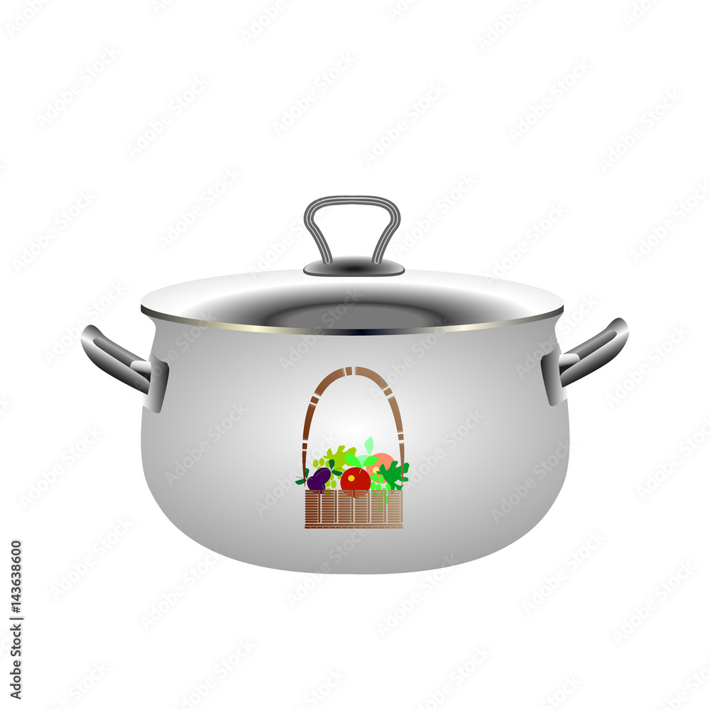 Obraz premium кастрюля металлическая на белом фоне, векторная иллюстрация
