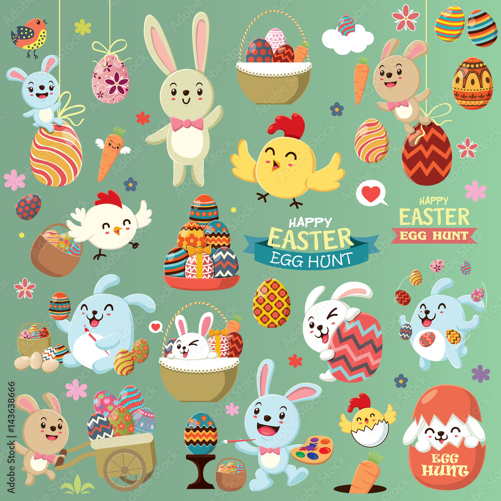 Obraz premium Vintage Easter poster design set