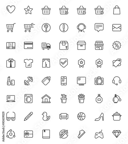 56 shopping icon set with out line  vector style