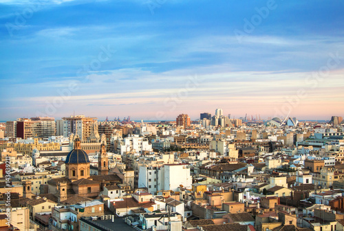 Evening panoramic view of Valencia from a tower of Valencia cathedral  Spain.