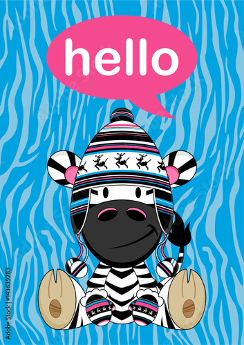 Cute Cartoon Zebra in Wooly Hat