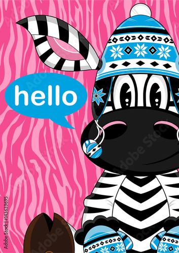 Cute Cartoon Zebra in Wooly Hat
