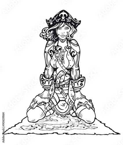 Pirate Girl with Treasure map