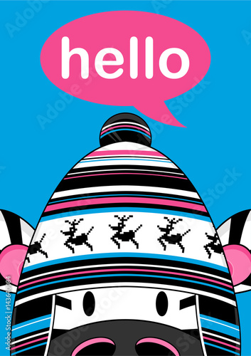 Cute Cartoon Zebra in Wooly Hat