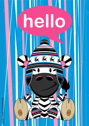 Cute Cartoon Zebra in Wooly Hat