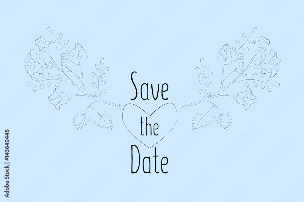 Save the date illustration, wedding day. Flat, doodle, flower arrangement of stylized flowers. Purple flowers on a gentle lilac background. Vector illustration Save the date illustration, wedding day. Flat, doodle, flower arrangement of stylized flowers. Purple flowers on a gentle lilac background. Vector illustration