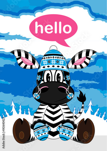 Cute Cartoon Zebra in Wooly Hat