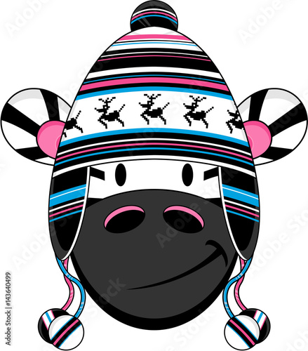 Cute Cartoon Zebra in Wooly Hat
