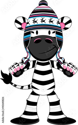 Cute Cartoon Zebra in Wooly Hat