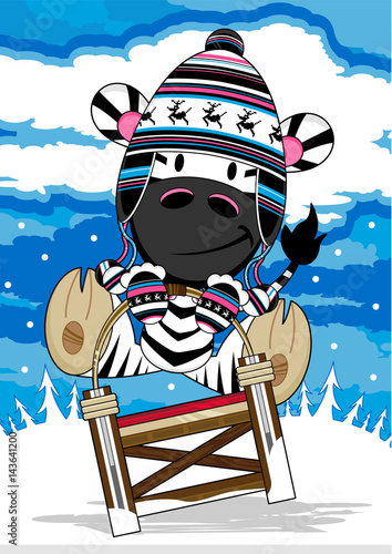 Cute Cartoon Zebra in Wooly Hat