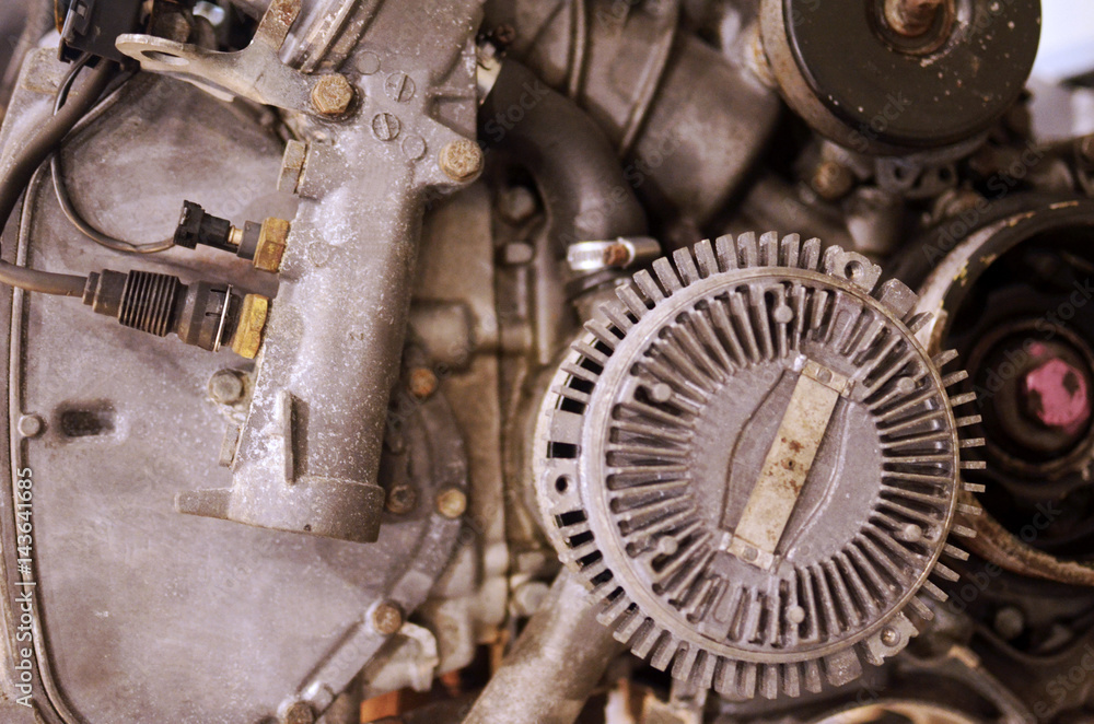 a dirty old car engine close-up a dirty old car engine close-up
