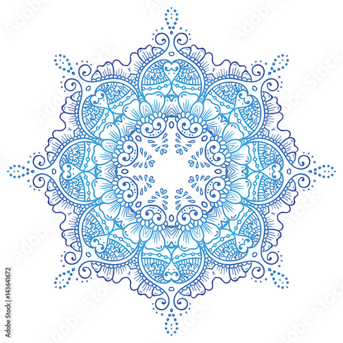 Circular floral ornament Mehndi Henna Tattoo Mandala, Yantra blue. Vintage vector banner frame card for text invitations for wedding birthday celebration, white background indian, ethnic, boho
