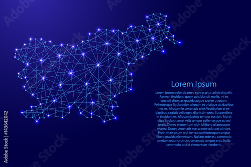 Map of Slovenia from polygonal blue lines and glowing stars of vector illustration