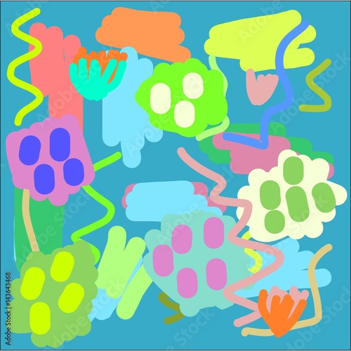 Abstract hand writing texture in green and blue and yellow and pink and brown tone, design for greeting cards and banners and posters