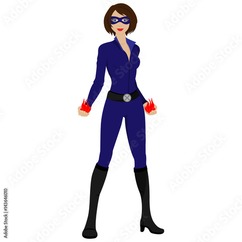 Beautiful superwoman in a pride pose suit.