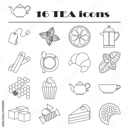 Collection of tea icons. Tea time