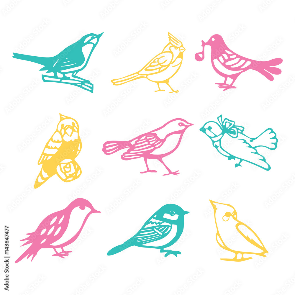 Fototapeta premium Vintage Paper Cut Birds Set