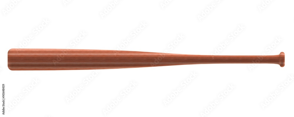 Closeup of rosewood baseball bat isolated on white background, 3D rendering