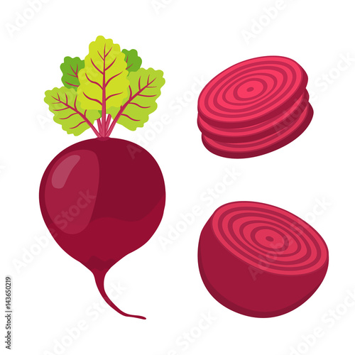 Beetroot and slices. Cartoon flat style