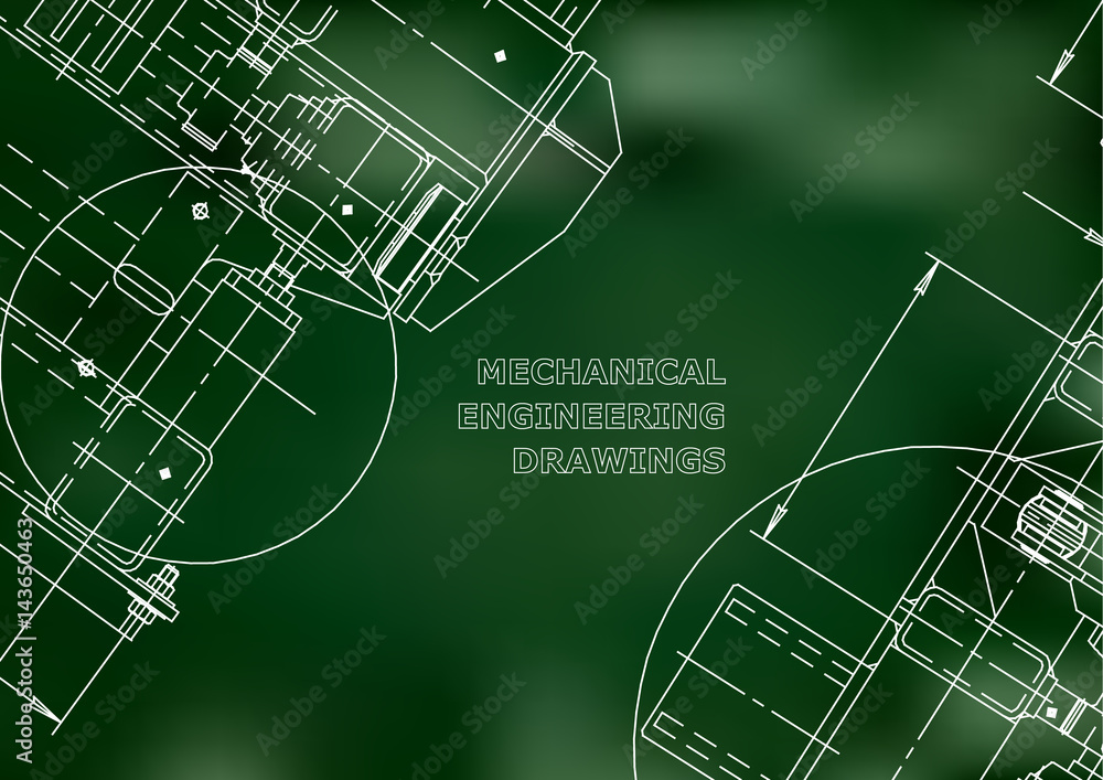 Blueprints. Mechanics. Cover. Mechanical Engineering drawing. Engineering design, construction. Green