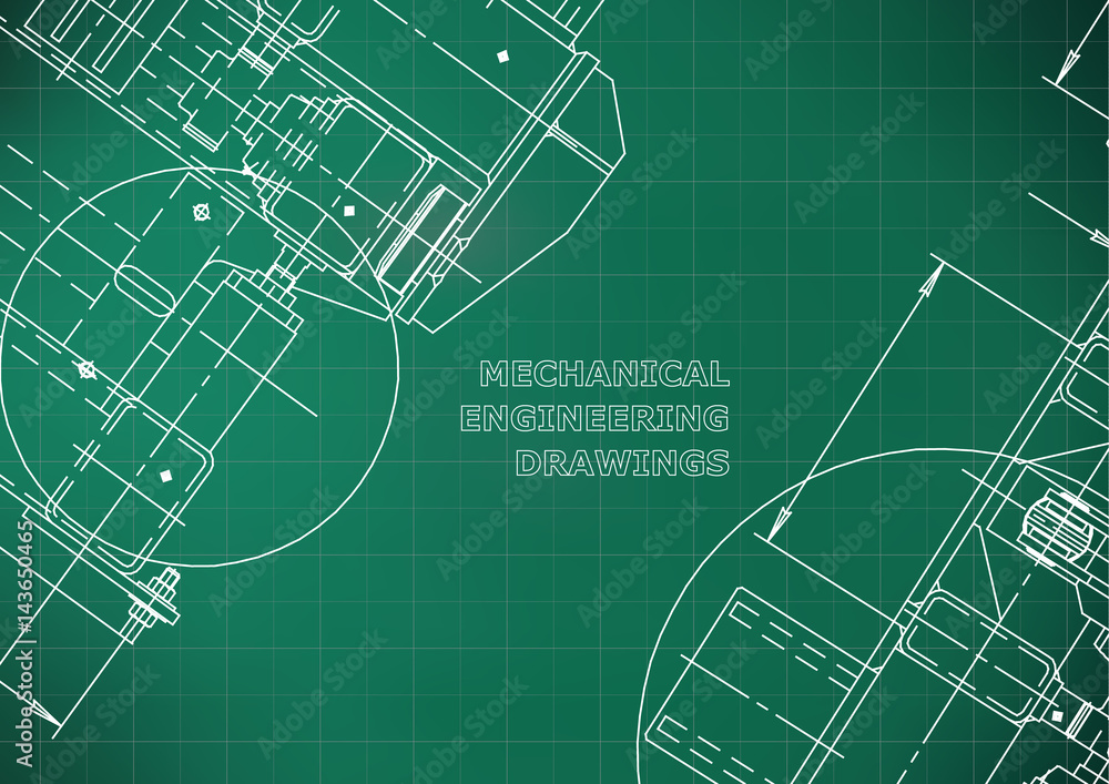 Blueprints. Mechanics. Cover. Mechanical Engineering drawing. Engineering design, construction. Light green. Grid