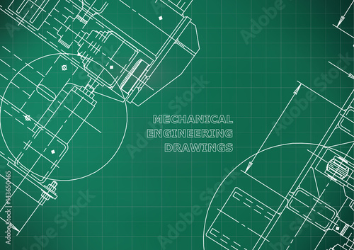 Blueprints. Mechanics. Cover. Mechanical Engineering drawing. Engineering design, construction. Light green. Grid