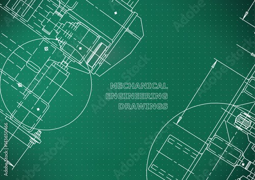Blueprints. Mechanics. Cover. Mechanical Engineering drawing. Engineering design, construction. Light green. Points