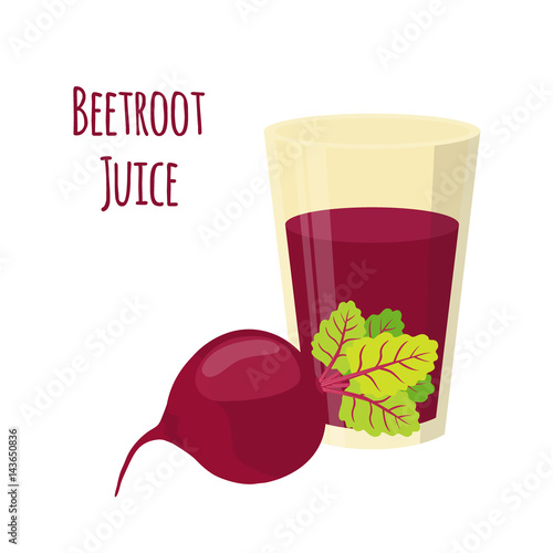 Beetroot juice, beetroot and slices. Cartoon flat style