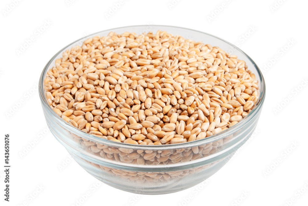 Wheat seeds in a bowl isolated on white background Wheat seeds in a bowl isolated on white background